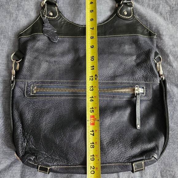 Roots Canada Leather Large Tote Bag in navy and black - Picture 5 of 6